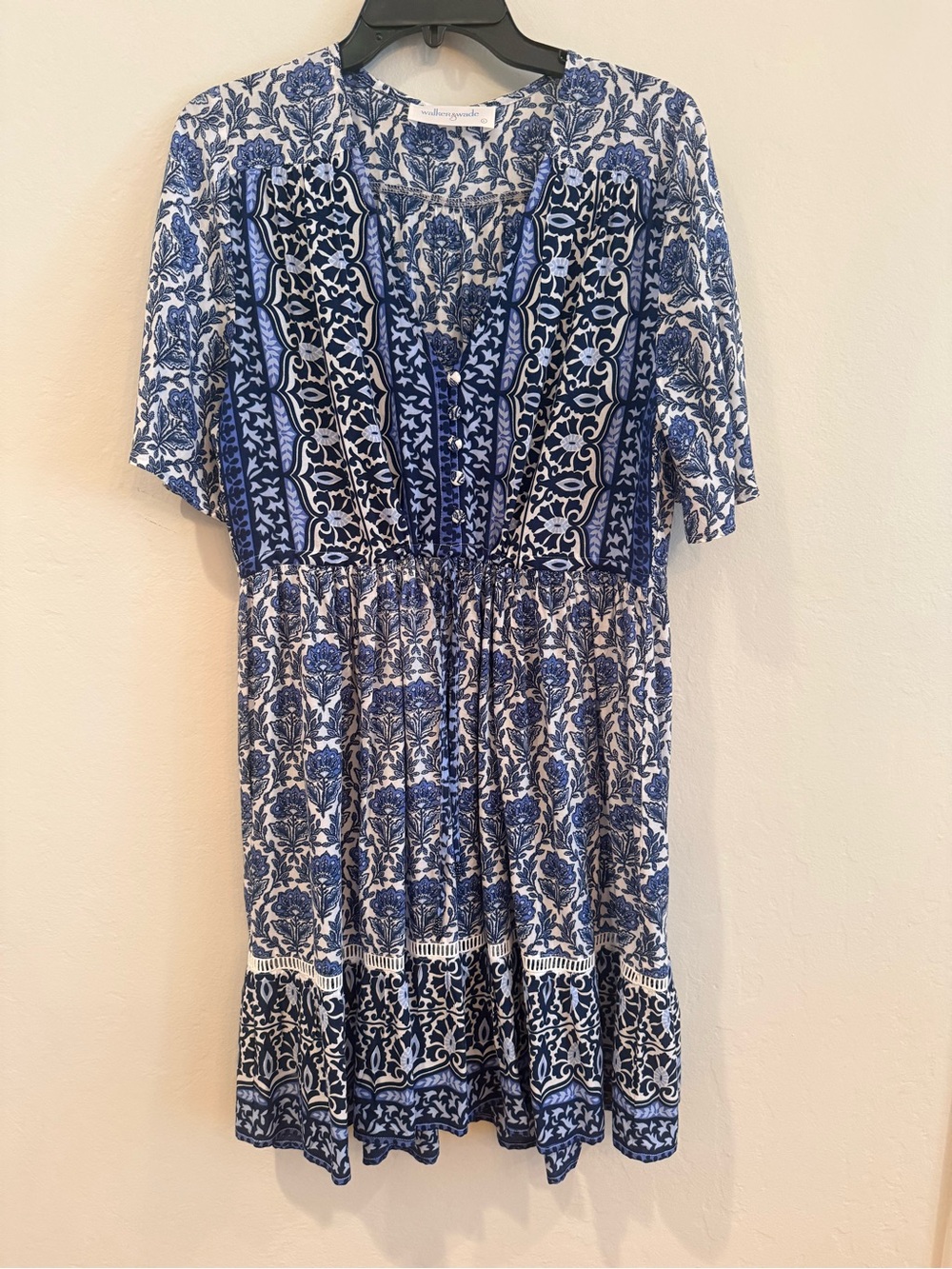 Blue Floral Short-Sleeve Women's Dress
